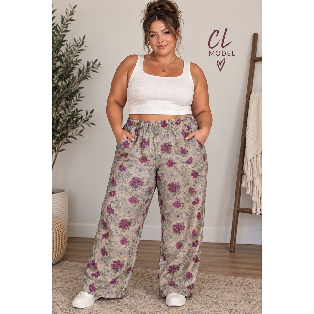 Urban Outfitters XL Tapestry Floral Wide Leg Pants Purple Woven High Waist XL